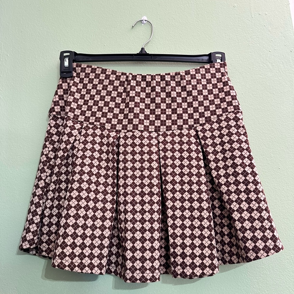 Checkered Brown and Cream Women's Mini Skirt
